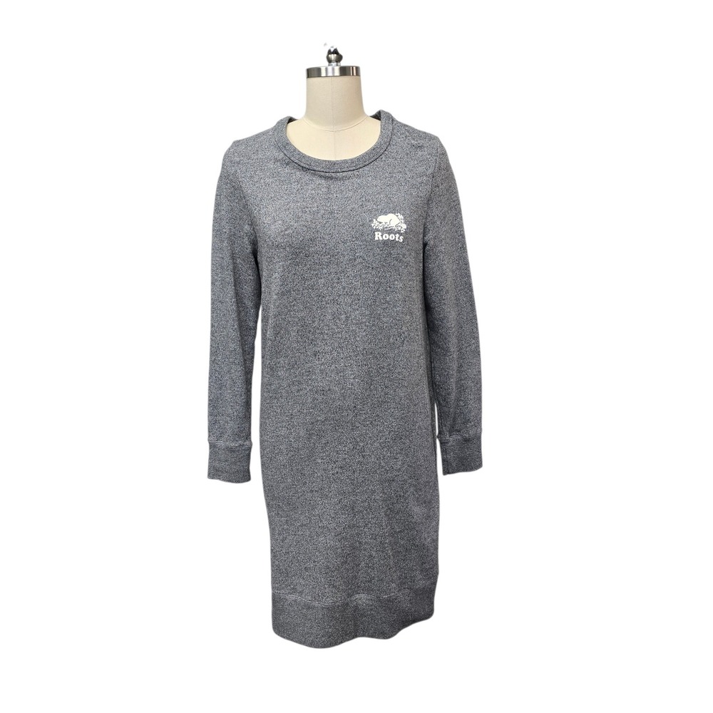 Roots Salt & Pepper Grey Sweatshirt Dress Womens Small Long Sleeve Logo Mini